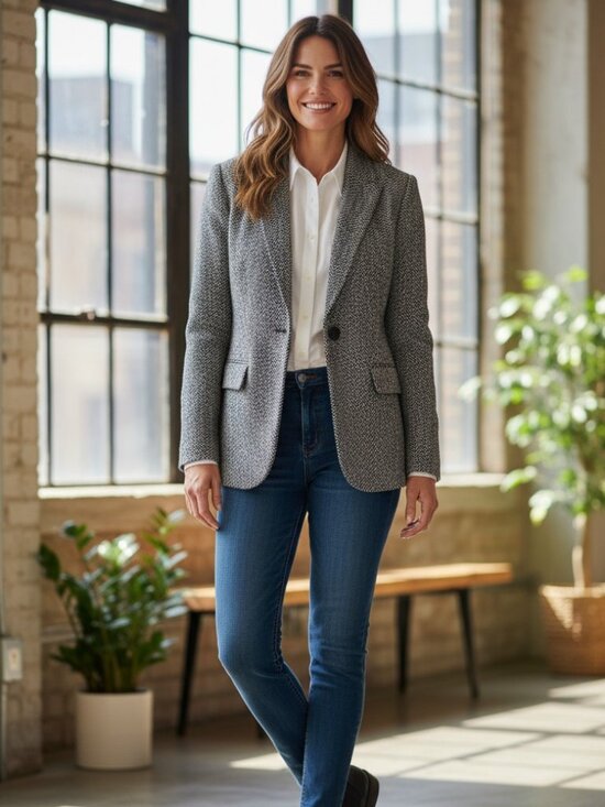 Talbots Classic Tweed Wool Black and White Blazer Size 14 - Picture 1 of 10